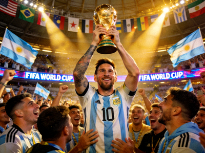 世界杯决赛颁奖典礼，梅西高举大力神杯